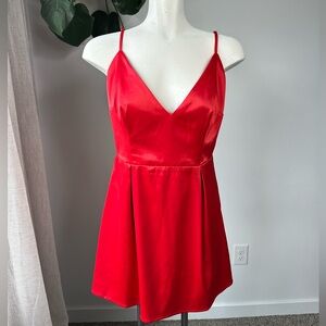 Princess Polly Satin Red Mini Dress | Fit & Flare, Adjustable Straps Size 8